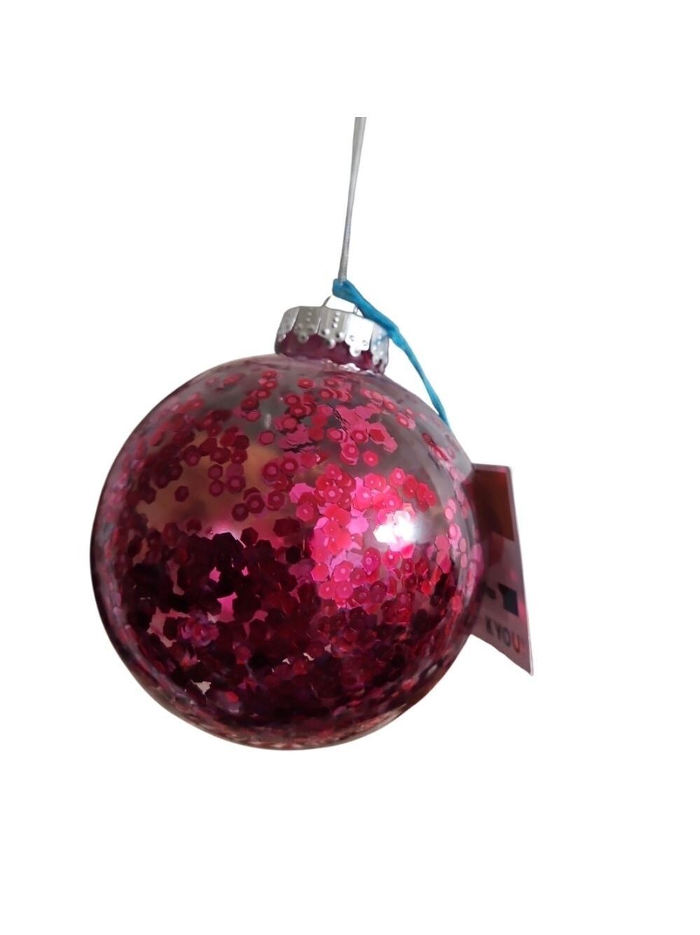 Handmade Pink Sequin Holiday Ornament Upcycled Acrylic Ball